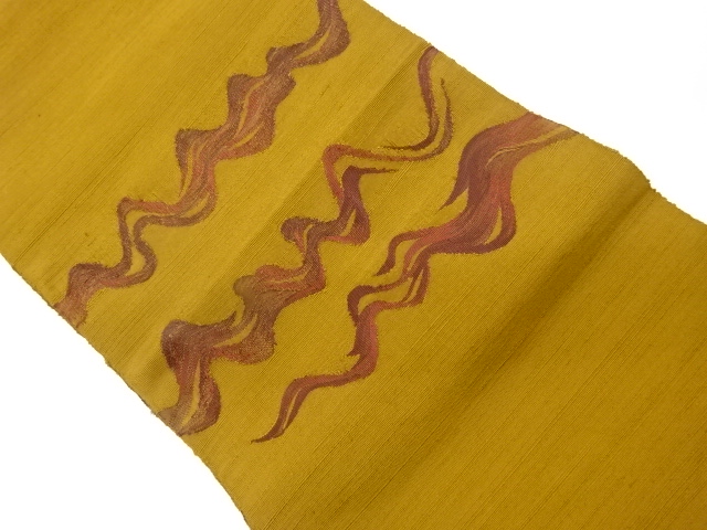 リサイクル　手織り紬すくい織抽象模様織出し名古屋帯